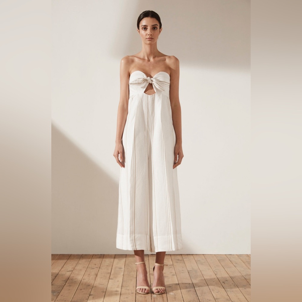 Shona Joy Linen Jumpsuit - white/tan - Size 4 (USA)